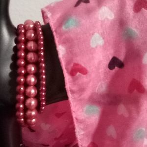 Pink Beads Heart Theme Jewelry with Mini Treasure Chest Box